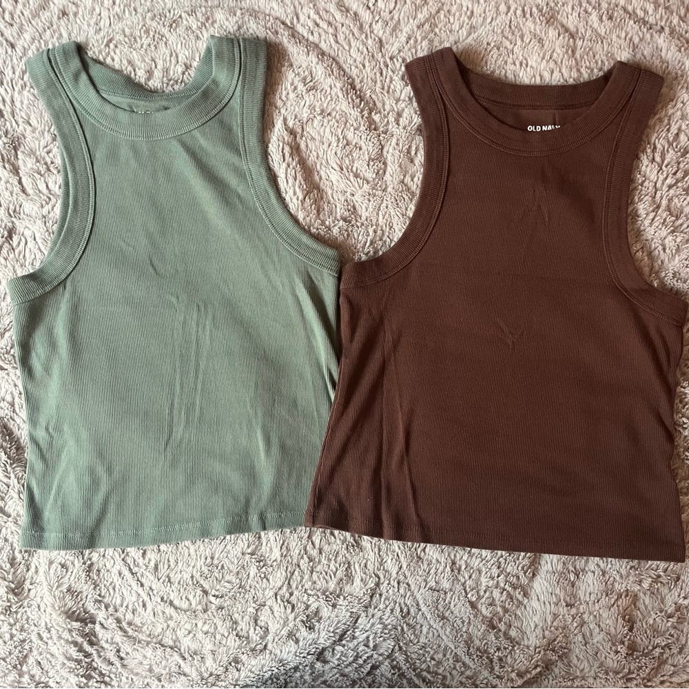 Old Navy Sage Green & Brown Ribbed Tank Top Set